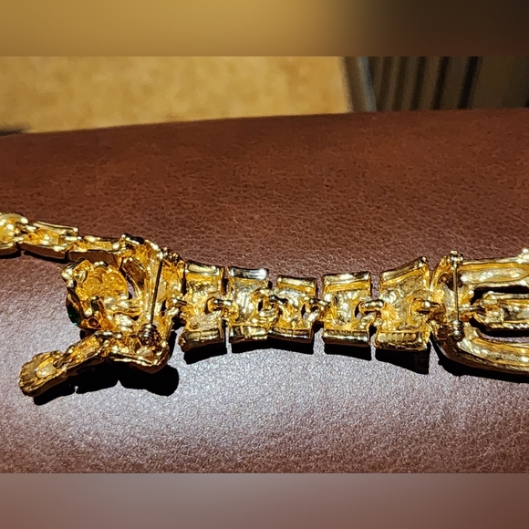 Vintage Leopard Pin Articulated  Shoulder Pet Green  Rhinestone Eyes - Picture 11 of 13